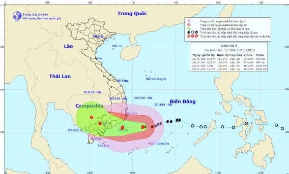 Bão số 9 cách Phan Thiết khoảng 340km, gió giật cấp 12