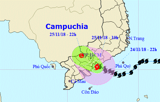 Bão số 9 ít di chuyển và có cường độ suy giảm - Phan Thiết, Vũng Tàu, TPHCM đang mưa lớn