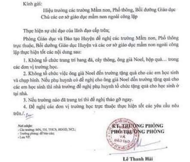 Thu hồi văn bản không tổ chức các hoạt động Mừng Giáng sinh