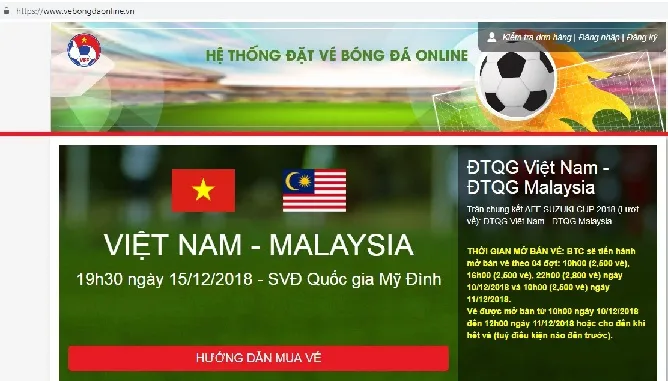 Những điều đặc biệt chú ý khi mua vé bóng đá online chung kết lượt về  AFF Cup Việt Nam - Malaysia?