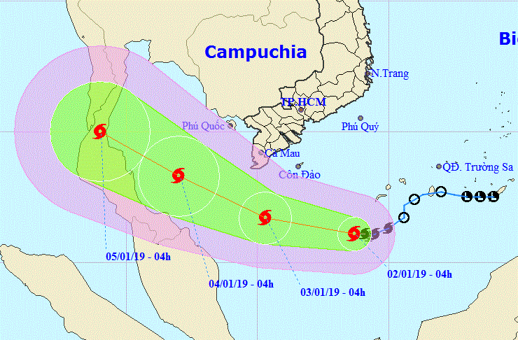 Bão số 1 mạnh cấp 8 đang cách Nam Bộ hơn 450 km