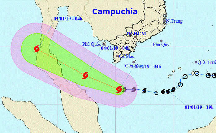Bão số 1 đã mạnh thêm và đang cách mũi Cà Mau khoảng 230 km