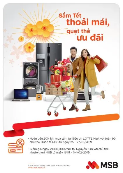 Mua sắm Tết tiết kiệm tới 2,3 triệu đồng với thẻ quốc tế MSB