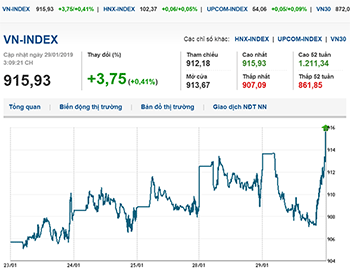 Thị trường chứng khoán 29/1/2019: Vn-Index mất mốc 910 điểm