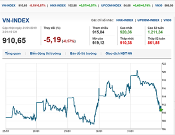 Thị trường chứng khoán 31/1/2019: Vn-Index đảo chiều giảm điểm