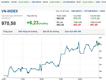 Thị trường chứng khoán 20/2/2019: Vn-Index tiếp tục sắc xanh