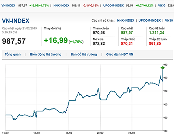 Thị trường chứng khoán 21/2/2019: Thị trường rung lắc mạnh, Vn-Index vẫn duy trì sắc xanh