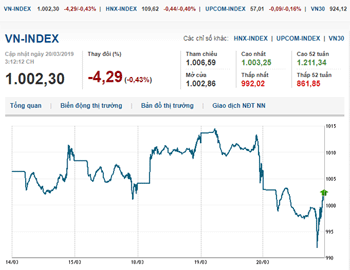 Thị trường chứng khoán 20/3/2019: VN-Index giảm sâu