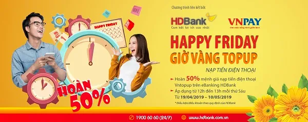 Hoàn tiền đến 50% khi nạp thẻ điện thoại trên Internet Banking hoặc Mobile Banking