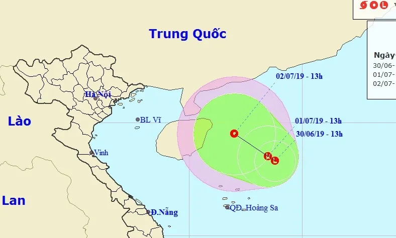 Xuất hiện vùng áp thấp trên biển Đông