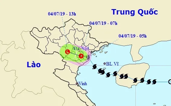 Bão số 2 suy yếu và tiếp tục hướng về khu vực Tây Bắc Bộ