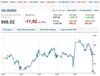 Thị trường chứng khoán 30/7/2019: VN-Index giảm nhẹ sau khi bùng nổ vượt mốc 1.000 điểm