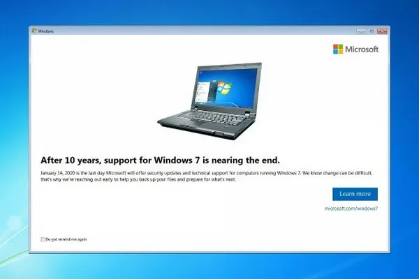 Từ ngày 14/1/2020, Microsoft ngừng hỗ trợ cho hệ điều hành Windows 7