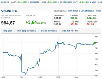 Thị trường chứng khoán 20/8/2019: Thị trường phân hóa mạnh, VN-Index tăng nhẹ