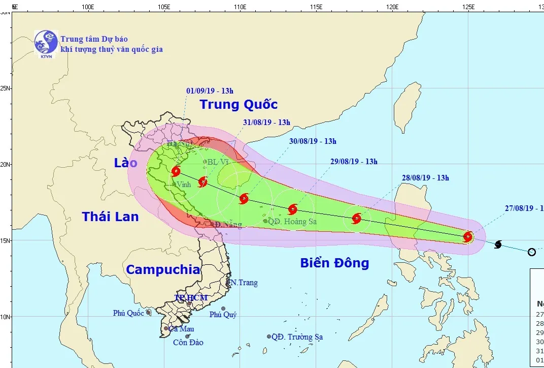 Bão Podul sẽ đi vào Biển Đông vào sáng mai 28/8