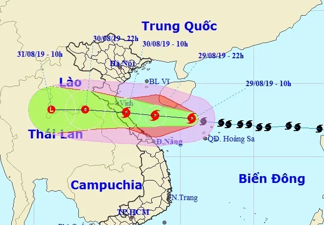 Từ sáng đến trưa mai 30/8, bão số 4 đi vào đất liền các tỉnh từ Nghệ An đến Quảng Bình