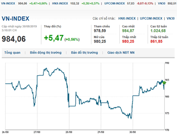 Thị trường chứng khoán 30/8/2019: VN-Index cuối tuần khởi sắc