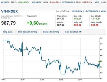 Thị trường chứng khoán 23/10/2019: Giảm nhẹ