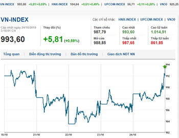 Thị trường chứng khoán 24/10/2019: VN-Index lình xinh quanh mốc tham chiếu