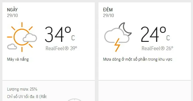 Dự báo thời tiết TPHCM hôm nay 29/10: Ngày nắng - đêm có mưa dông vài nơi
