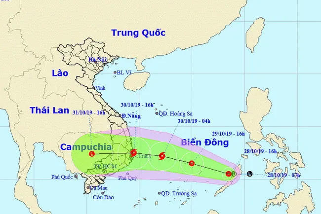 Thời tiết ngày 28/10/2019: Áp thấp nhiệt đới di chuyển theo hướng Tây Tây Bắc