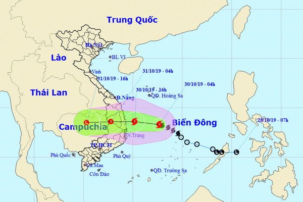 Bão số 5 (Matmo) di chuyển theo hướng Tây Tây Bắc - mưa rất lớn ở Trung Bộ và Tây Nguyên