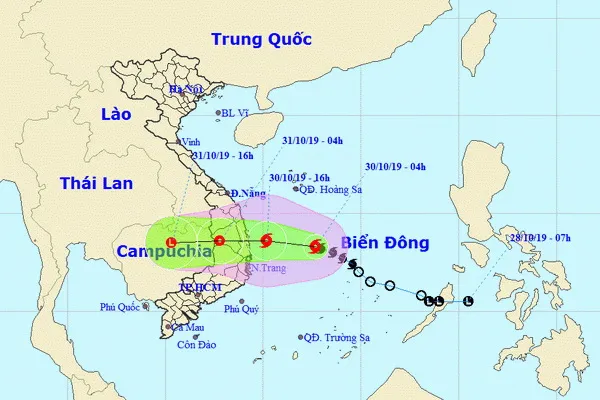 Bão số 5 (Matmo) di chuyển theo hướng Tây Tây Bắc - mưa rất lớn ở Trung Bộ và Tây Nguyên