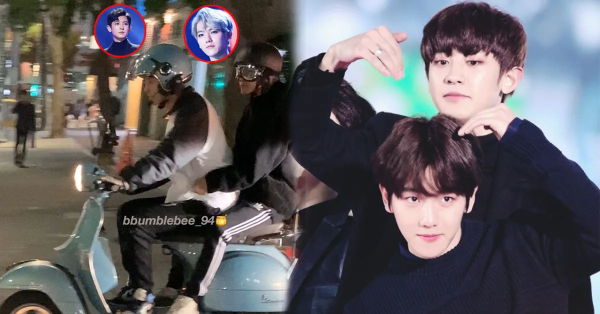 Đôi bạn thân Chanyeol và Baekhyun (EXO) khiến fan thích thú khi đèo nhau trên chiếc vespa quen thuộc