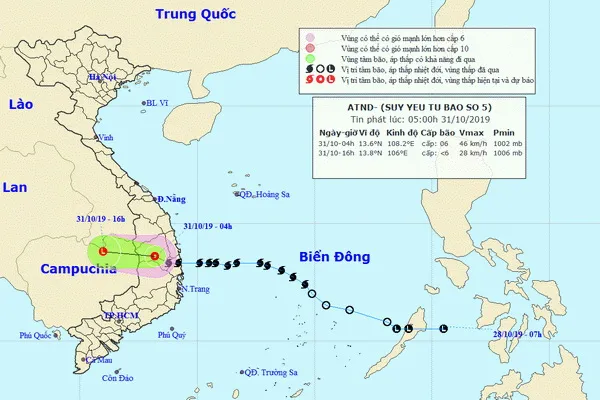 Bão số 5 suy yếu thành áp thấp nhiệt đới,  Bắc Tây Nguyên, Bình Định, Phú Yên mưa to