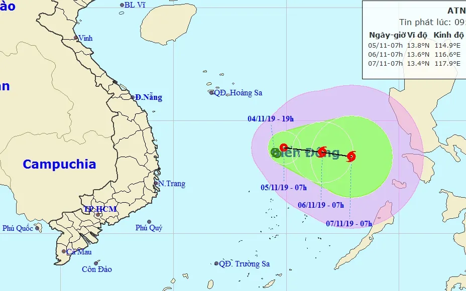 Áp thấp nhiệt đới trên biển Đông đang mạnh lên nhưng không hướng về đất liền Việt Nam