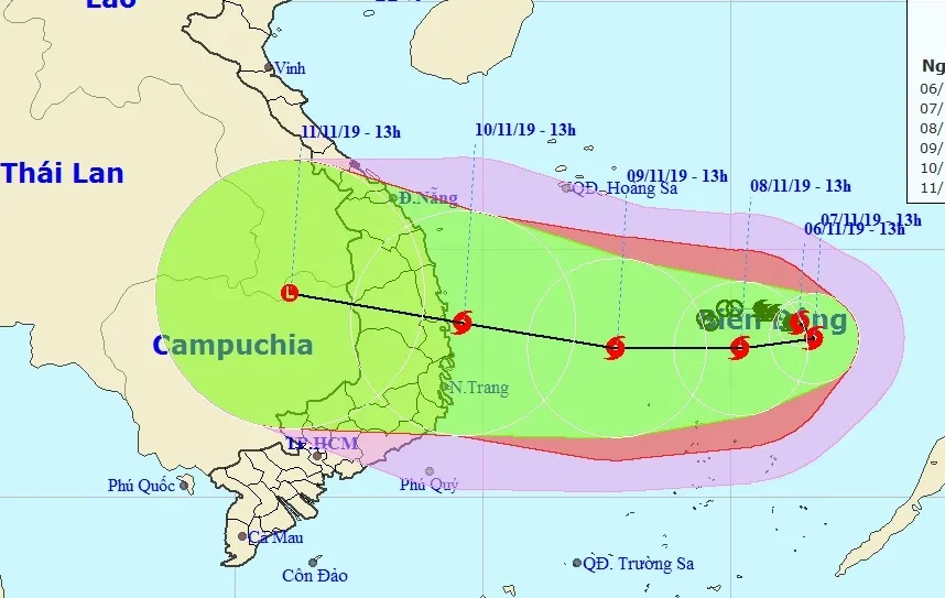 Bão số 6 ít di chuyển, đang hướng về đất liền các tỉnh Quảng Ngãi đến Ninh Thuận