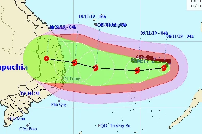 Tâm bão số 6 đang có gió mạnh cấp 11, giật cấp 14