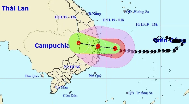 Từ chiều tối nay 10/11, đất liền các tỉnh Quảng Ngãi đến Khánh Hòa gió mạnh dần lên cấp 6-7