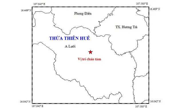 Động đất 3.3 độ richter tại A Lưới, Thừa Thiên-Huế