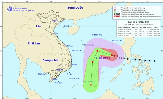 Bão số 7 mạnh cấp 10-11 di chuyển về phía quần đảo Trường Sa