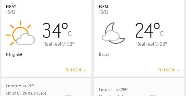 Dự báo thời tiết TPHCM hôm nay 15/12: Nhiệt độ cao nhất lúc 14 giờ đạt 34 độ C