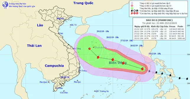 Bão Phanfone đi vào Biển Đông và trở thành cơn bão số 8