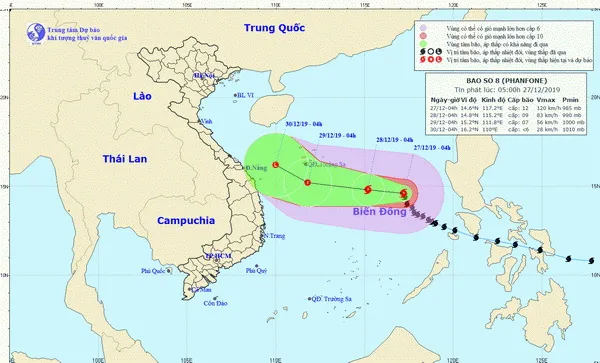 Bão số 8: Sức gió mạnh nhất vùng gần tâm bão mạnh cấp 12 (115-135km/giờ), giật cấp 14