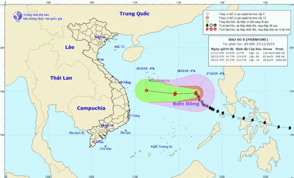 Bão số 8 sức gió giật cấp 14, di chuyển theo hướng Tây