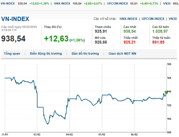 Thị trường chứng khoán 6/2/2020: VN-Index bật tăng gần 8 điểm