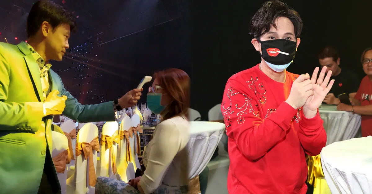 Giữa mùa dịch Corona, Thái Châu, Nguyên Vũ và các nghệ sĩ cẩn thận đo nhiệt độ, rửa tay tại họp báo 