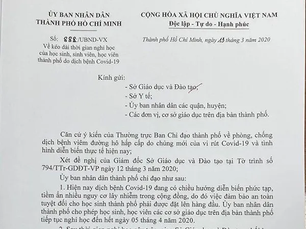 Học sinh TPHCM tiếp tục nghỉ học cho tới 5/4/2020