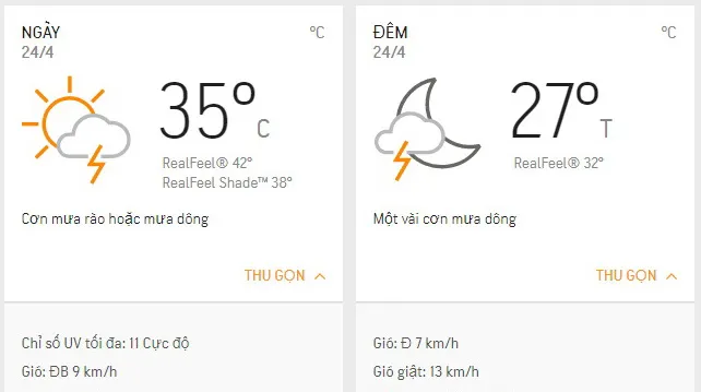 Dự báo thời tiết TPHCM hôm nay 24/4: trời có mây, chiều và tối mưa dông rải rác