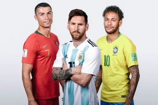 Neymar chỉ xếp sau Ronaldo và Messi