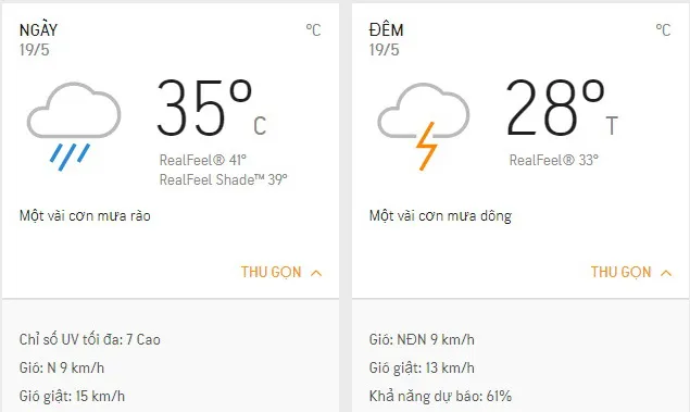 Dự báo thời tiết TPHCM hôm nay 19/5: cả ngày có mây, chiều và tối có mưa dông rải rác