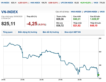 Thị trường chứng khoán 30/6/2020: Bất ngờ quay đầu giảm hơn 4 điểm
