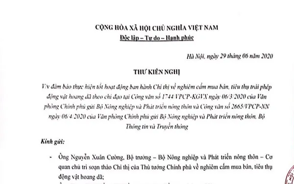 Kiến nghị ban hành Chỉ thị về nghiêm cấm mua bán, tiêu thụ trái phép động vật hoang dã