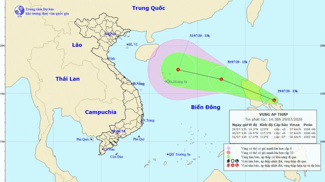 Một vùng áp thấp đang di chuyển về Biển Đông 