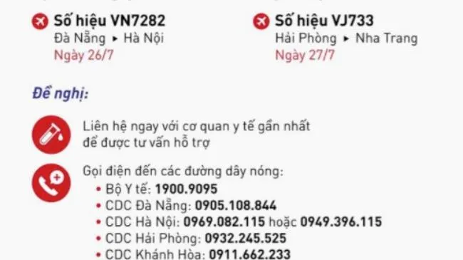 Hành khách trên chuyến bay VN7282 và VJ733 cần liên hệ ngay với cơ quan y tế