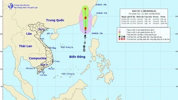 Bão số 3 hướng vào bờ biển phía Nam tỉnh Phúc Kiến, Trung Quốc